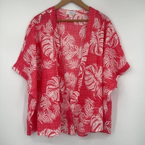 Belle Beach Womens Swim Cover Up Pink White Floral Open Front Short Sleeve S New